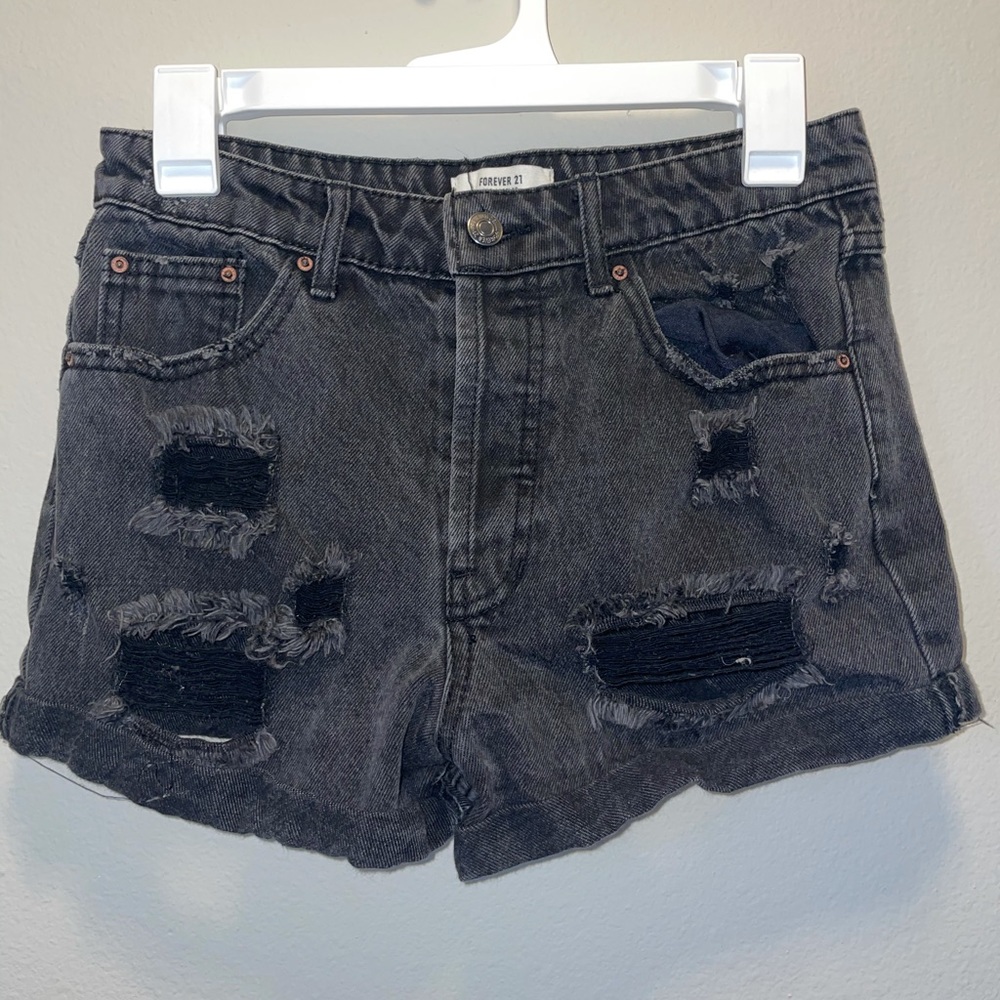 Black High Rise Distressed Jean Shorts